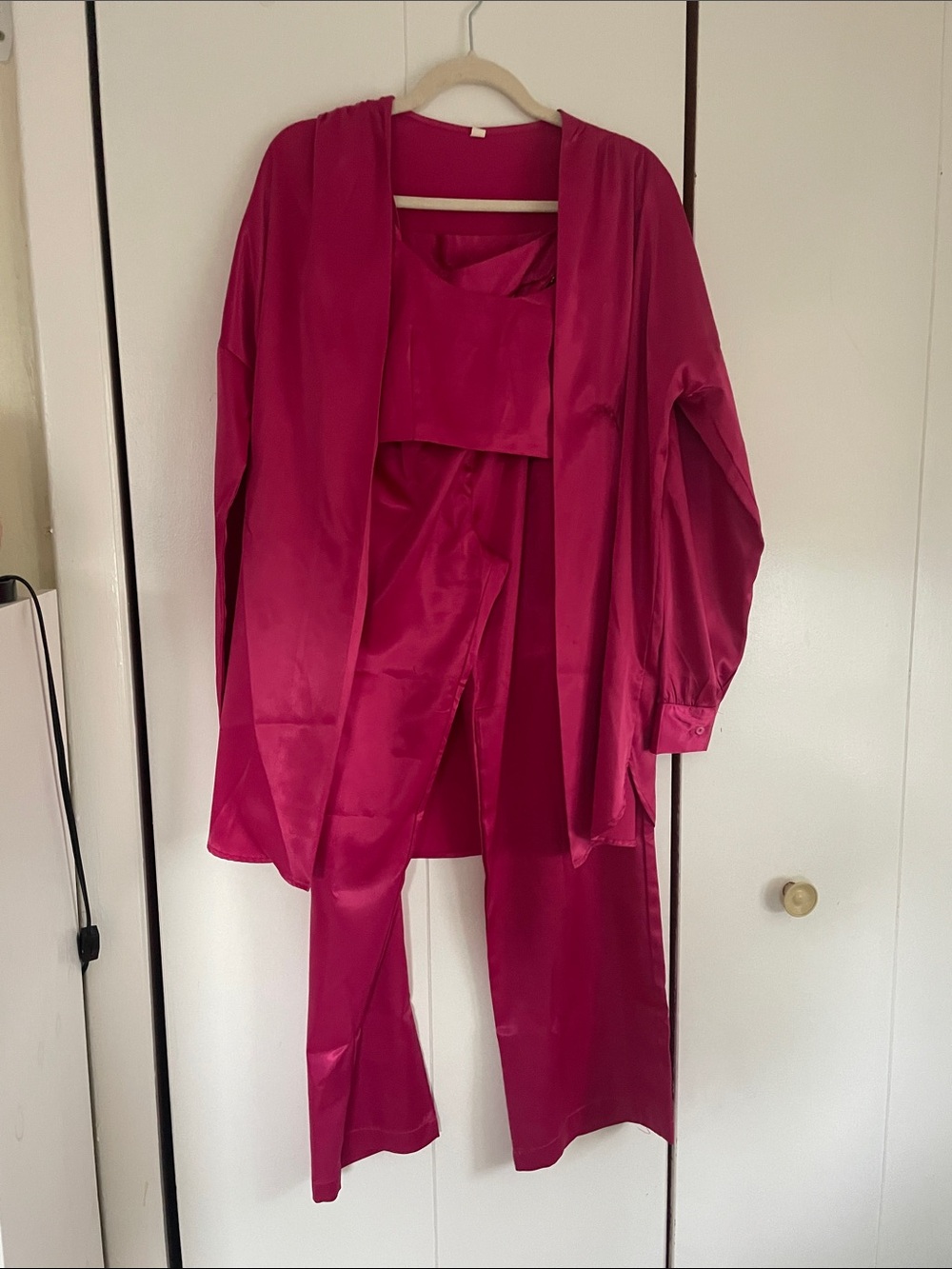 SHEIN Satin 3-Piece Suit Set in Fuchsia